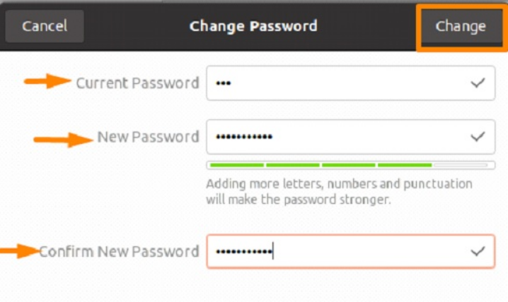 Confirming the new password