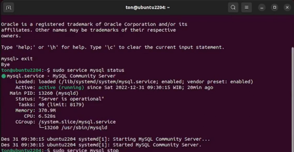 coding in Ubuntu - mysql 