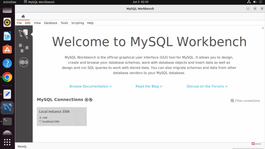 welcome to mysql workbench - mysql connections