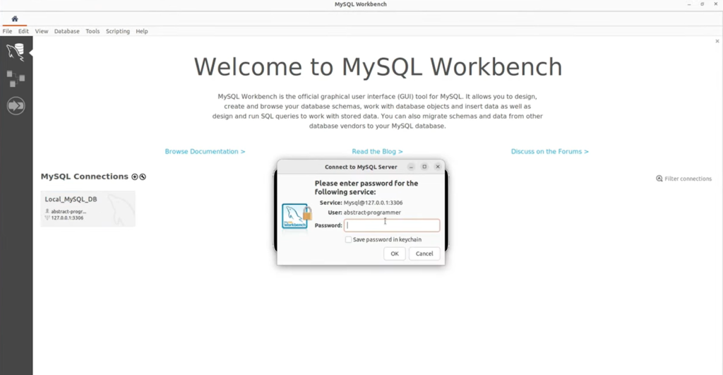 welcome to mysql workbench - connecting to server