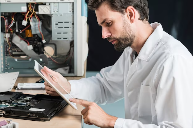 A person works at a tablet